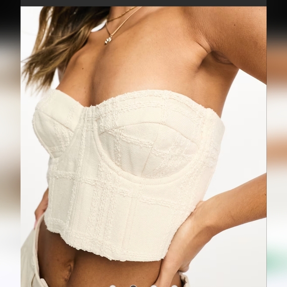 Mango cropped corset top in light beige - Picture 1 of 11